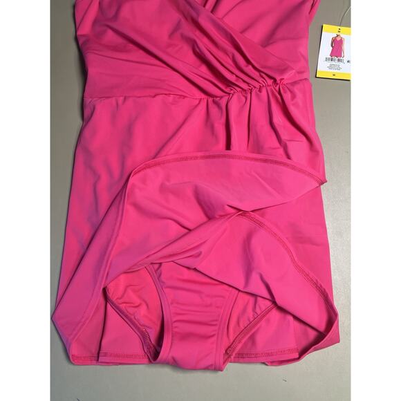 Women's Chlorine Resistant Tulip Wrap Swim Dress M One Piece Swimsuit Prism Pink - Picture 5 of 8